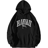 ORANDESIGNE Letter Graphic Print Hoodies for Women Oversized Long Sleeve Casual Drawstring Fall Pullover Sweatshirt Tops