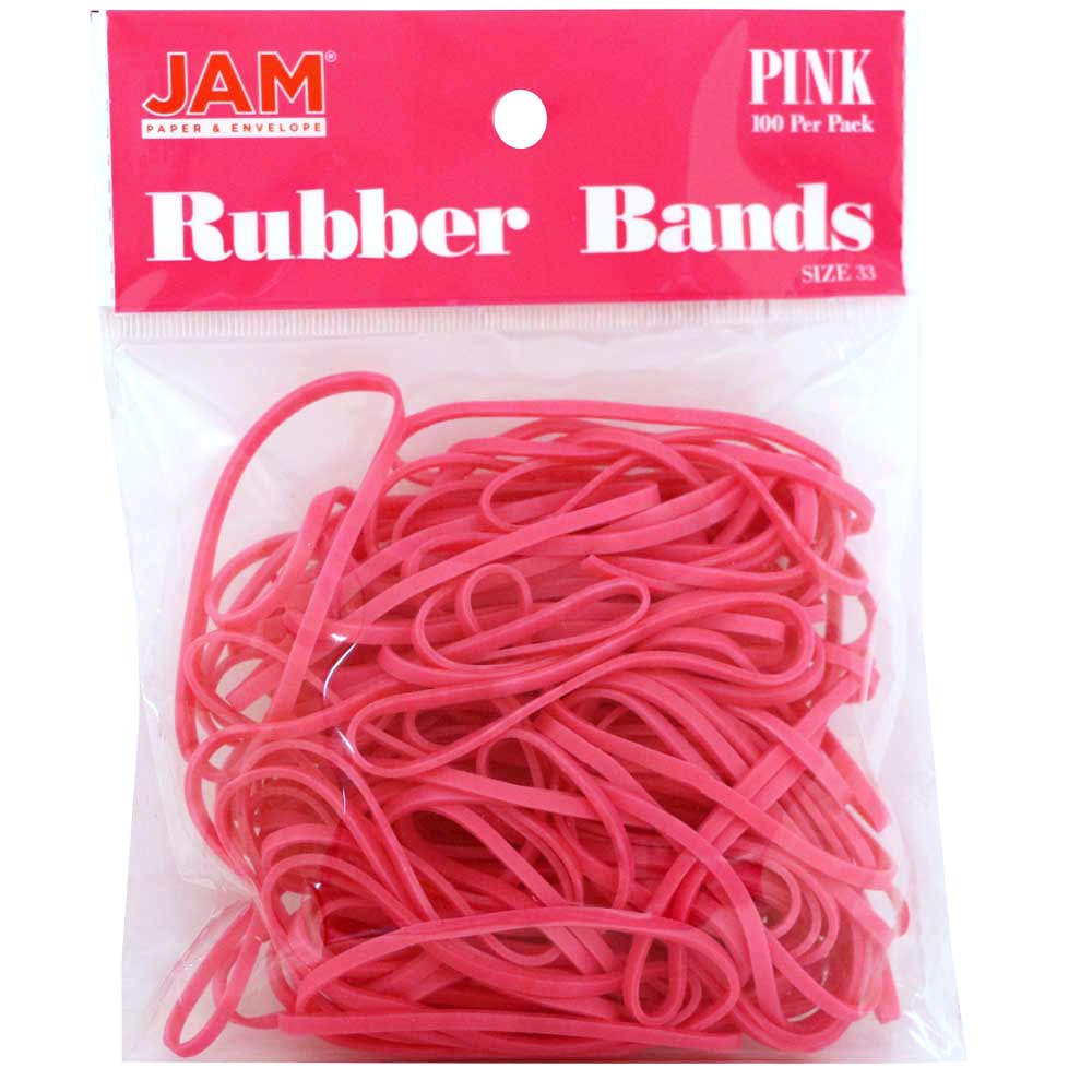 JAM PAPER Colourful Rubber Bands - #33 Size - Pink Rubberbands - 100/Pack