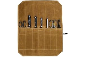 Roll Bag for Chefs, Waxed Canvas Portable Cultery Carrier with 8 Slots - Holds Up to 17 Inch Knives, Lightweight Storage for 