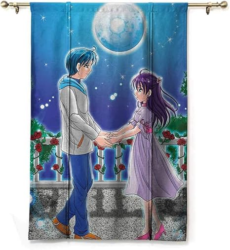 Amazon Diliteck 断熱サンシェード ローマン カーテン アニメ ロマンチックなカップルのイラスト 月光の下で手を持つ 愛 バレンタイン マンガアート 通気性 マルチ W23 Xl64 ラグ カーテン ファブリック オンライン通販