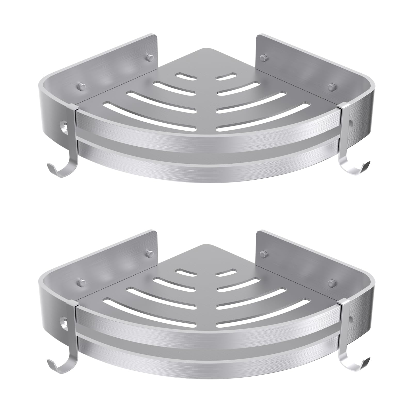 Strength Enemy Bathroom Shelves, Shower Corner Shelf, Rustproof Thickened Aluminum, Wall Mounted No Drilling Triangle Shower Caddy Basket with Hook (2 Pack, Silver)
