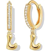 18K Gold Filled Initial Dangle Hoop Earrings for Women, 1 Pair CZ Hypoallergenic Alphabet Letter A-Z Drop Dangle Dainty Gold Earrings, Small Huggie Hoop Earrings with Cubic Zirconia Gifts Jewelry
