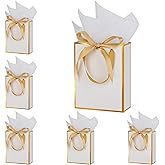 OEMVALATY 6 Pcs Thank You Gift Bags with Handles and Tissue Paper 9 x 7 x 3. 15'' Metallic Welcome Gift Bags with Bow Ribbon for Wedding Bridal Baby Shower Anniversary Birthday Party(White, Gold)