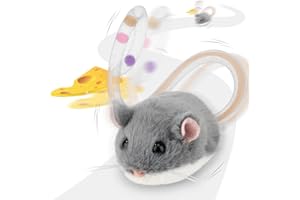 Migipaws Interactive MigiMouse Cat Toy 360° Rolling & Spin with Wiggling Tail for Indoor Cats Smart Motion Sensor, Realistic Squeak, Rechargeable Plush Kitten Toy(Grey)