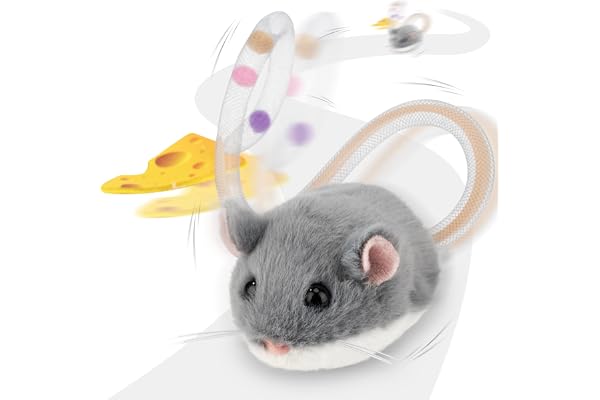 Migipaws Interactive MigiMouse Cat Toy 360° Rolling & Spin with Wiggling Tail for Indoor Cats Smart Motion Sensor, Realistic