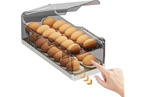 Haiaoxonr Egg Holder for Fridge, Spring Automatic Rolling Egg Container with TimeScale FunctionFlip Cover Stackable, 28 Eggs, for Kitchens, Cabinets, Refrigerators and Dining Tables (transparent)