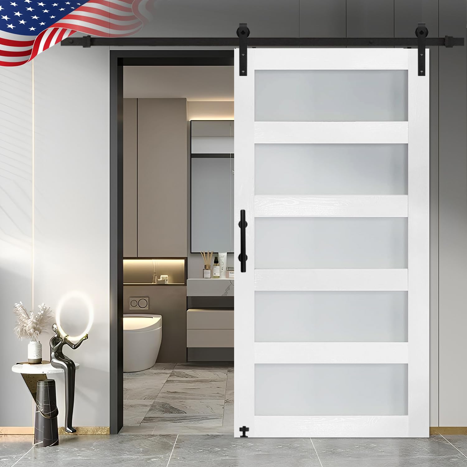 S&Z TOPHAND® 42 in x 84 in Glass Sliding MDF Barn