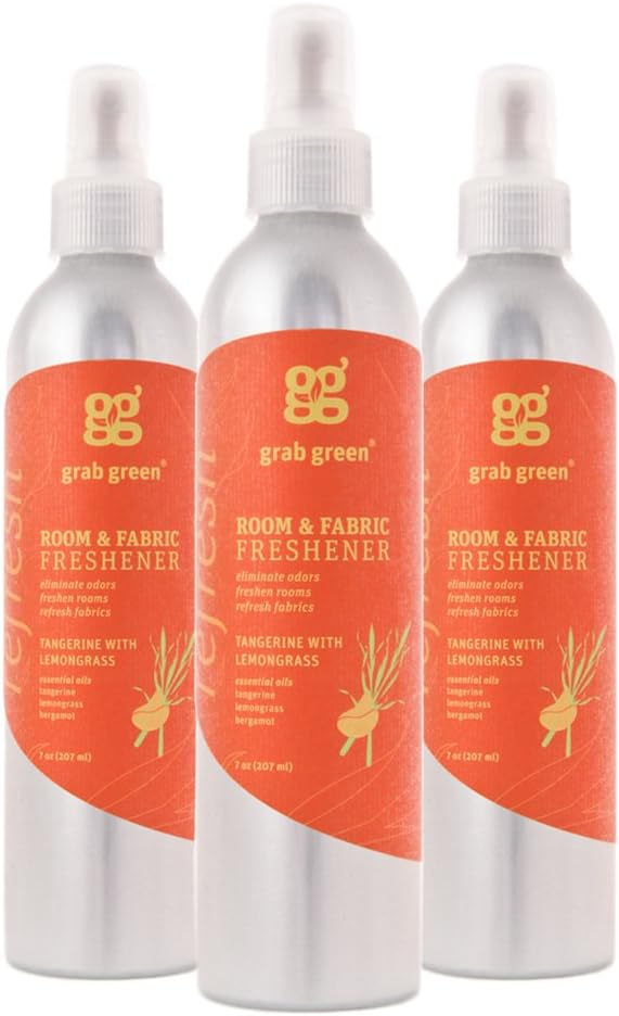 Grab Green NaturalRoom & Fabric Freshener, Phthalate-Free, Tangerine with Lemongrass, 7 Ounce Bottle (3-Pack)