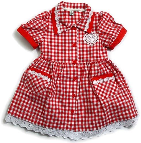 Amazon Co Jp 韓国子供服 140cm 赤ギンガムチェック レース付 ワンピース Cocobang 140 13 レッド 服 ファッション小物