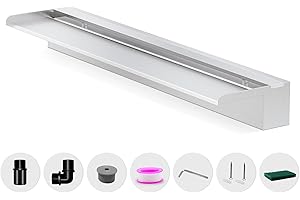 Pool Fountain, LONGRUNNEW Stainless Steel Pool Waterfall Spillway with Pipe Connector Kits for Indoor/Outdoor Decorative, 35.4 Inches Pool Water Feature for Garden Patio, Backyard Koi Pond Decor