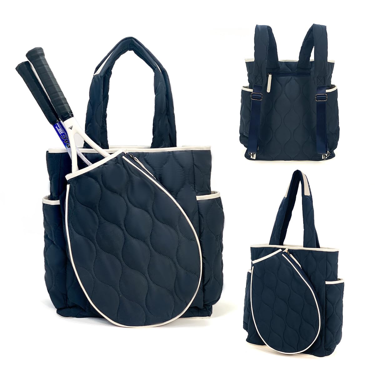 Photo 1 of QLONSACIA Tennis Racquet Bag for Women - Tennis Backapck, Women Sport Tote Bag, Squash Racket Backpack, Suitable for Tenis, Squash, Padel, Pickleball, Badminton (Navy and White)