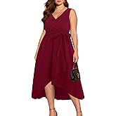Pinup Fashion Plus Size Dresses for Wedding Guest - Women 2025 Cocktail Semi Formal High Low Sleeveless Dress