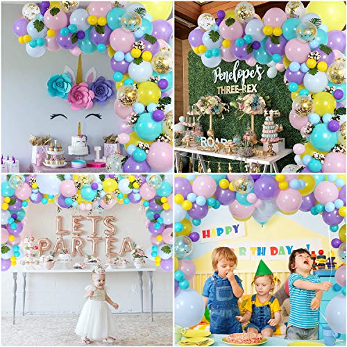 Unicorn balloon garland kit, Leyzan 89pcs Balloon arch kit Unicorn Party Supplies Confetti balloons 18inch 12inch 5inch Yellow Purple Pink Blue Tiffany Latex Balloons Party Decorations for Baby Shower / birthday party / rainbow party