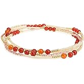 Agriajun Gold Beaded Gemstone Stackable Stretch Bracelets for Women, Dainty Boho Handmade Natural Stone Red Bead Ball Layered Bracelet Summer Beach Jewelry Gift