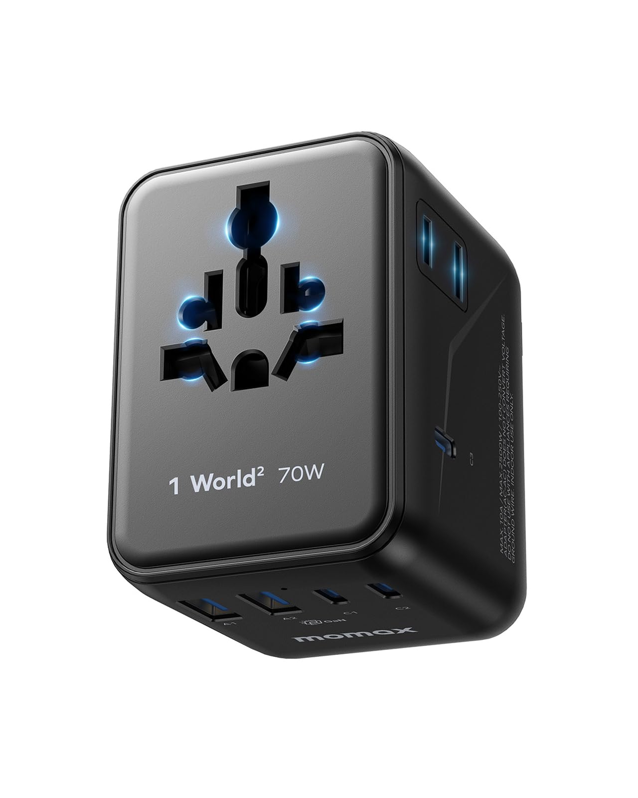 Photo 1 of MOMAX Mini Universal Travel Adapter, GaN 70W International Power Adapter, 2 AC, 3 USB-C PD Fast Charging & 2 USB-A QC, Travel Essentials for All European Travel Plug Adapter UK AUS JP