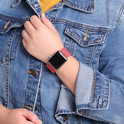 HILIMNY Compatible for Apple Watch Band 42mm 44mm, Nylon Band Adjustable Closure Wrist Strap, Replacement Band Compatible for iWatch Series 5 4 3 2 1 (42mm 44mm, Nectarine) - Thumbnail 2