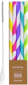 Just Bright Reusable Drinking Straws, 5 Tie-Dye Straws With Cleaning Brush - Flexible Silicone Straws For Drinks - Fits 20oz & 30oz Tumblers, Bottles, Glasses - Reusable Straws Reduce Plastic Waste
