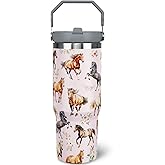 Jizrecly 30 oz Horse Tumbler With Handle and Straw Insulated Water Bottle Mugs Cup Gifts for Horse Lovers