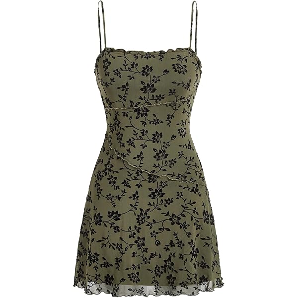Milumia Women's Vintage 90s Summer Mini Dress Spaghetti Strap Boho A Line  Mesh Short Dresses Sun Dress Festival Hippie Allover Green XX-Small at  Amazon Women's Clothing store