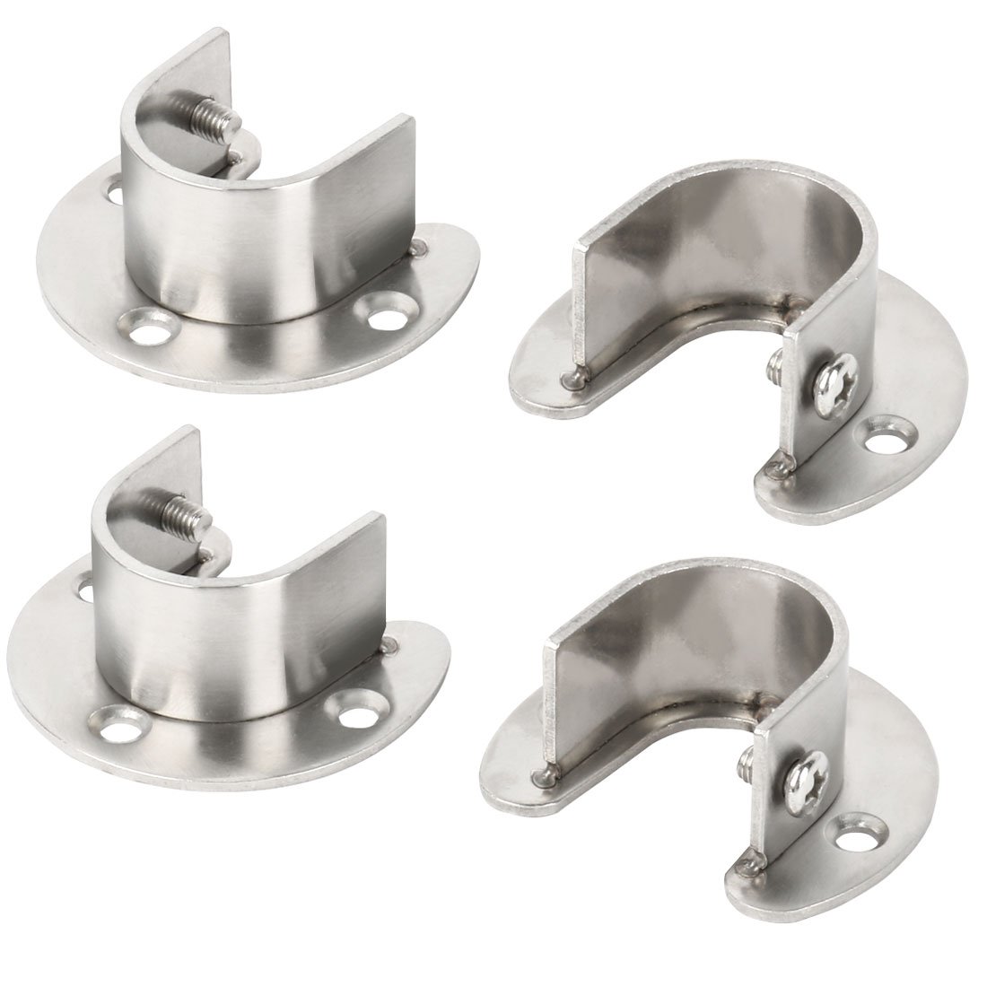 sourcingmap Stainless Steel Clothes Closet Rod Bracket Flange Lever Support Holder Hanger Pole 1.1 inch Dia 4pcs