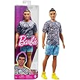 Barbie Fashionistas Ken Fashion Doll #204 with Brown Hair in Man Bun Wearing Paisley Tee & Shorts with Yellow Sneakers