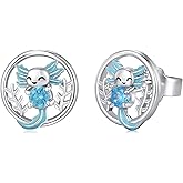 Mermaid/Axolotl/Shark/Octopus Earrings Ocean Stud Earrings for Women 925 Sterling Silver Ocean Animal Beach Theme Jewelry Birthday Gifts for Girlfriend Ocean Animal Lovers