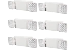 AKT LIGHTING Commercial Emergency Light, UL Certified, White Emergency Light Fixture with 2 LED Square Heads Adjustable & Backup Batteries Exit Lighting（6Pack）