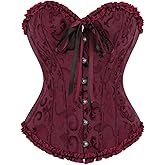 frawirshau Women's Lace Up Boned Overbust Corset Bustier Lingerie Bodyshaper Top