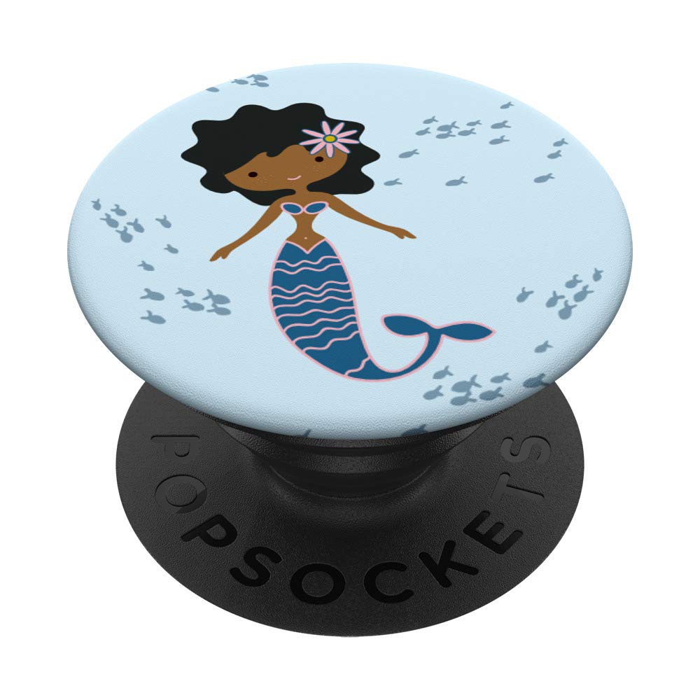 Black Mermaid Design - Cute African American Mermaid Gear PopSockets PopGrip: Swappable Grip for Phones & Tablets