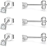 EPIRORA Sterling Silver Stud Earrings for Women Men- 3 Pairs 3mm Tiny Ball Stud Earrings Round CZ Earrings Pearl Earrings Set Cartilage Small Tragus Earrings