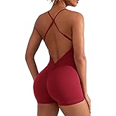 YEOREO Backless Tummy Control Jumpsuits for Women One Piece Workout Jumpsuits Sleeveless V Back Lizvette Scrunch Yoga Rompers