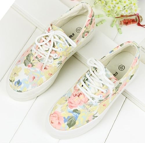 Amazon プチプライム 花柄 スニーカー レディース シューズ カジュアル スウィート キュート ラバーソール プリント 厚底 かわいい 24 5cm Eu 39 ホワイト スニーカー