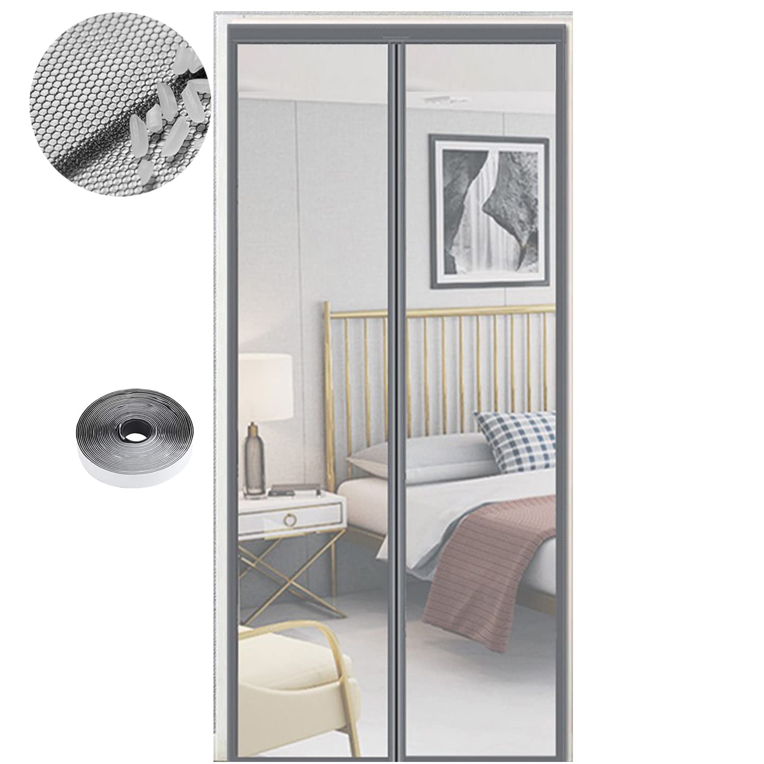 Magnetic Fly Screen Door, Hundreds of Sizes, 95 x 200cm, Anti Mosquito Mesh Curtain with Powerful Magnets, Insect Protection Door, Pure Gray