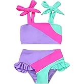 YOUNGER TREE Toddler Girls Two Pieces Swimsuit Color Block Stripe Swimwear Summer Beach Bathing Suit 18M-5T