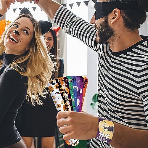 Shindel Halloween Slap Bracelets, 96PCS Kids Halloween Party Favors Halloween Slap Bands Wristbands Bulk for Goodie Bag Stuffers Trick or Treat