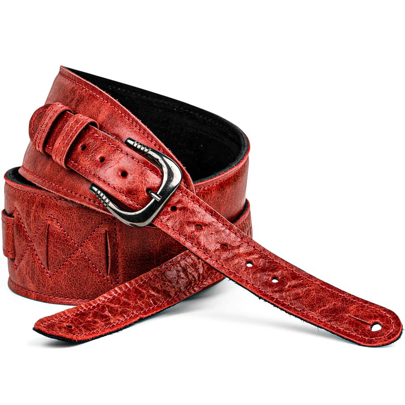 Leathergraft Fab Softy Guitar Strap - Padded with Real Italian Leather with Sponge in Middle - Suitable for Acoustic, Electric, or Bass Guitar - Classic Style - 6.5 Cm Wide