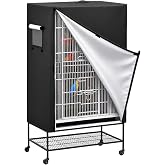600D Heavy Duty Outdoor Large Bird Cage Cover For Night, 50Lx40Wx69H Inches | Dual-Window &amp; Door Airflow. Universal Fit for Parrots, Parakeets, Cockatiels. Waterproof &amp; Light Blocking Night Cover. Black