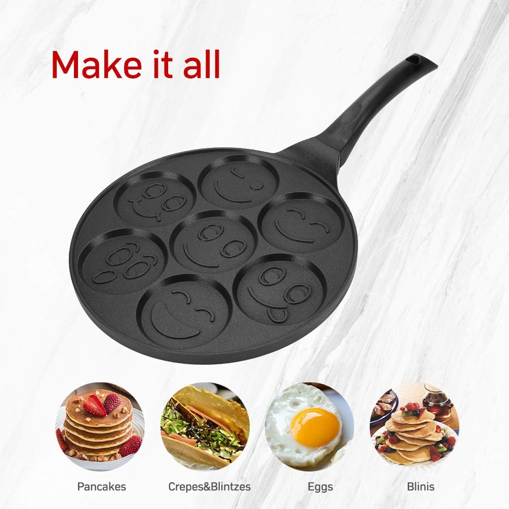 Ejoyway Pancake Pan Emoji Smiley Cake Griddle with 7 Unique Flapjack
