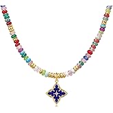 SHBOAZED Clover Necklaces for Women Colorful Beaded Gemstone Choker Lucky Necklaces Natural Stone Handmade Jewelry Gift