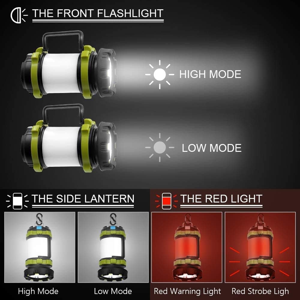 Wsky LED Camping Lantern Rechargeable Light Flashlight - T2000 High Lumen, 6 Modes, 3600mAh Power Bank - Best Lantern Flashlight for Camping, Outdoor, Hurricane, Emergency, Everyday Light Flashlight: Sports & Outdoors