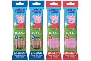 WHATEVER BRANDS USA Peppa Pig Magically Flavored Dip & Sip Milk Straws - Chocolate and Strawberry Flavors, 4-Pack Bundle (20 Count) Milk Flavoring Straws for Kids, Drinks & Cereal | Sweet Party Treats & Favors