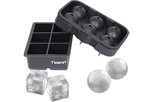 Ticent Ice Cube Trays (Set of 2), Silicone Sphere Whiskey Ice Ball Maker with Lids & Large Square Ice Cube Molds for Cocktails & Bourbon - Reusable & BPA Free