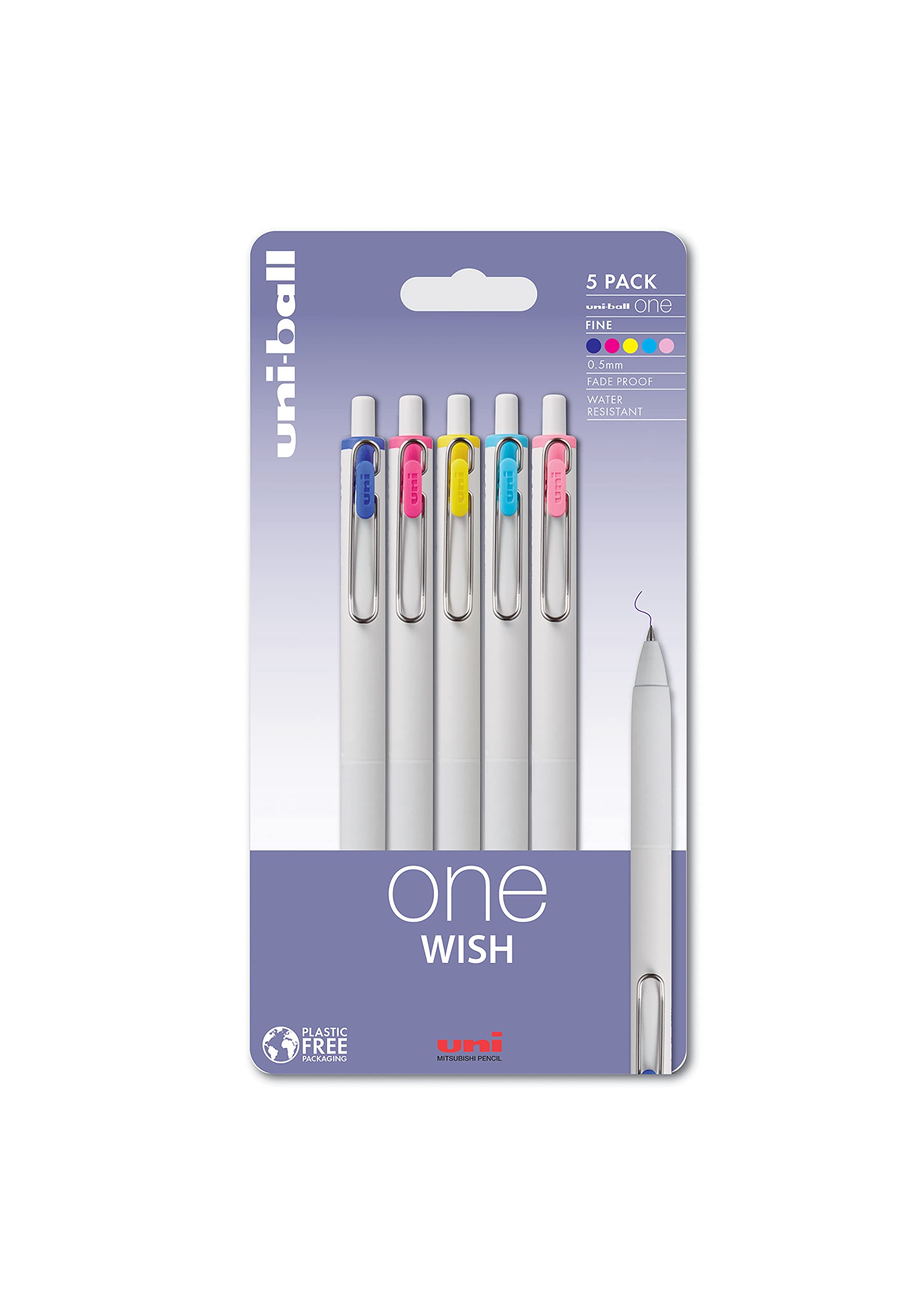uni-ball UMN-S-05 One Wish Ballpoint Gel Ink Pens (5 Pack) - Blue, Pink, Yellow, Light Blue & Pink, 0.5mm Rollerball Tip, Retractable, Writing, Drawing, Sketching, Art & Crafts, Home, School or Work