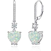 Datiny Heart-Cut Drop Dangle Earrings for Women 14K White Gold/Rose Gold Plated Leverback Opal Dangle Drop Earrings Jewelry Gifts for Mothers Day Weddings Birthday Party