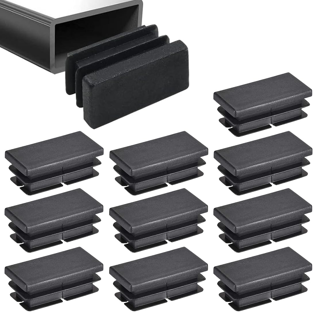 Pack of 10 40 x 20 mm Lamellar Plugs, High Quality Polyethylene Pipe Covers, Metal Tube Inserts, Chairs, Sofas, Tables, Shelves, Black