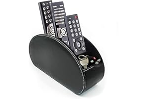 (Black) - Fosinz Remote Control Holder Organiser Leather Control Storage TV Remote Control Organiser with 5 Spacious Compartm