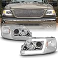 ACANII - For 1997-2003 Ford F150 97-02 Expedition Chrome LED Tube Projector Headlights Headlamps Pair Set Left+Right
