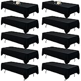 10Pack Black Table Cloths for 8 Foot Rectangle Tables 60 x 126 Inch, 8FT Black Tablecloth Rectangle Bulk Linen Polyester Fabric Washable Cloth Cover for Wedding Reception Banquet Birthday Party