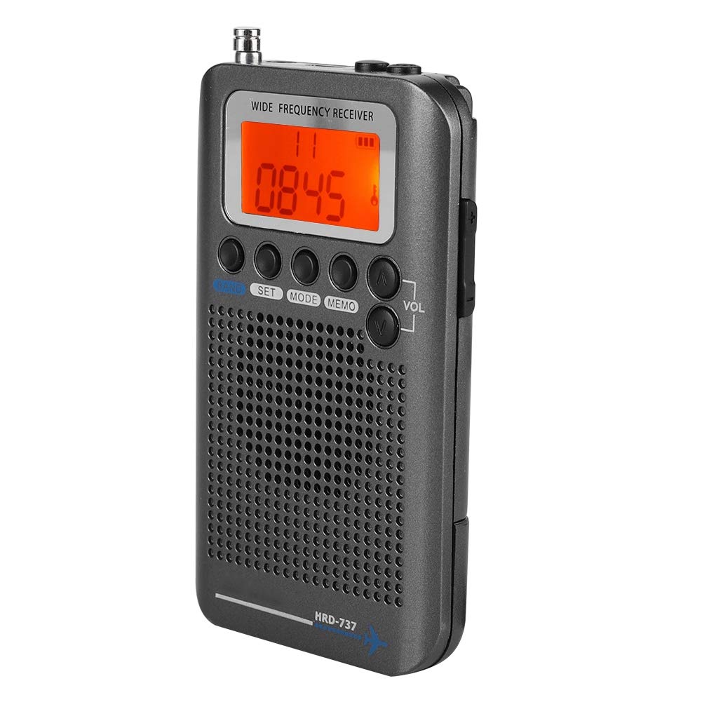 Aircraft Band Radio Receiver,VHF Full Band Radio Recorder Portable,Four Search Mode Radio with 1 Inch LCD Display Backlight,700mah Built-in Battery with Steel tie-rod Antenna(Black)