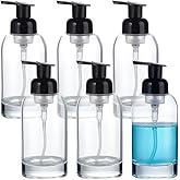 ORIGACH 6 Pack Clear Thick Glass Jar Soap Dispenser with Foaming Pump 13 Oz Press Bottles/Foam Liquid Hand Soap Containers for Kitchen Bathroom Laundry Home